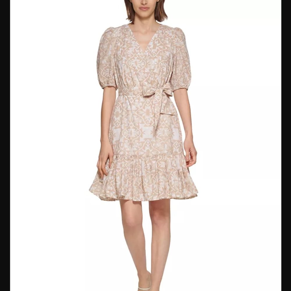 Calvin Klein Puff-Sleeve Belted Dress